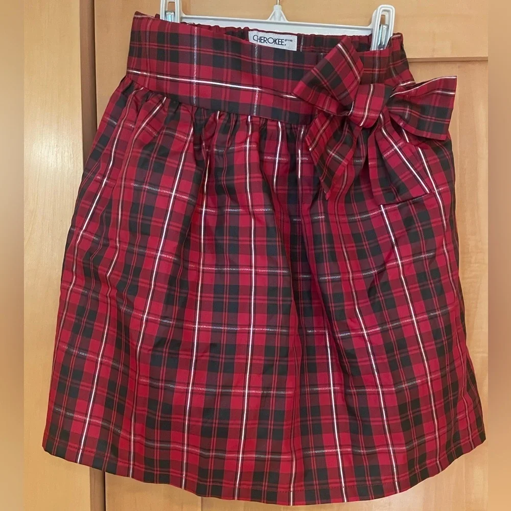 Cherokee Holiday Plaid Party Skirt Girls XL 14/16 Bow Waist, Lined, Adjustable